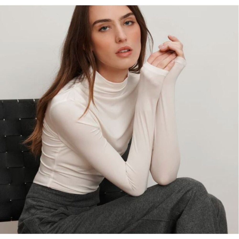 Veronica Beard Mylie Mock Neck Long Sleeve Top Dove Cream NWT 198 XS